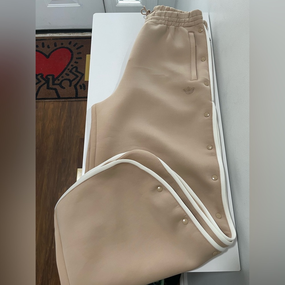 ADIDAS Beige Snap Button Track Pants NWT